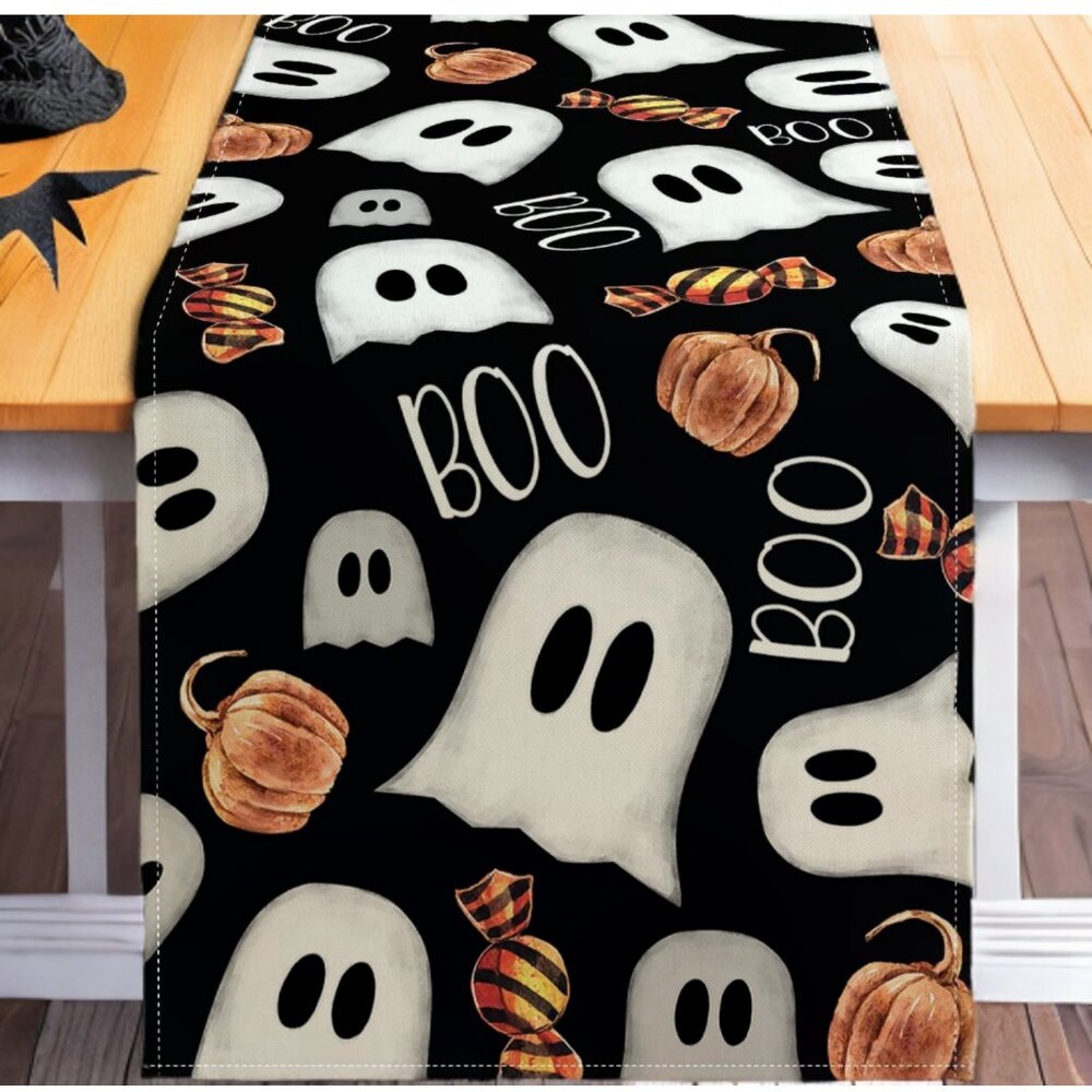 Halloween Table Runner Fall Decor Decorative Cloth Ghost Party Decoration 13x36 - Picture 2 of 4